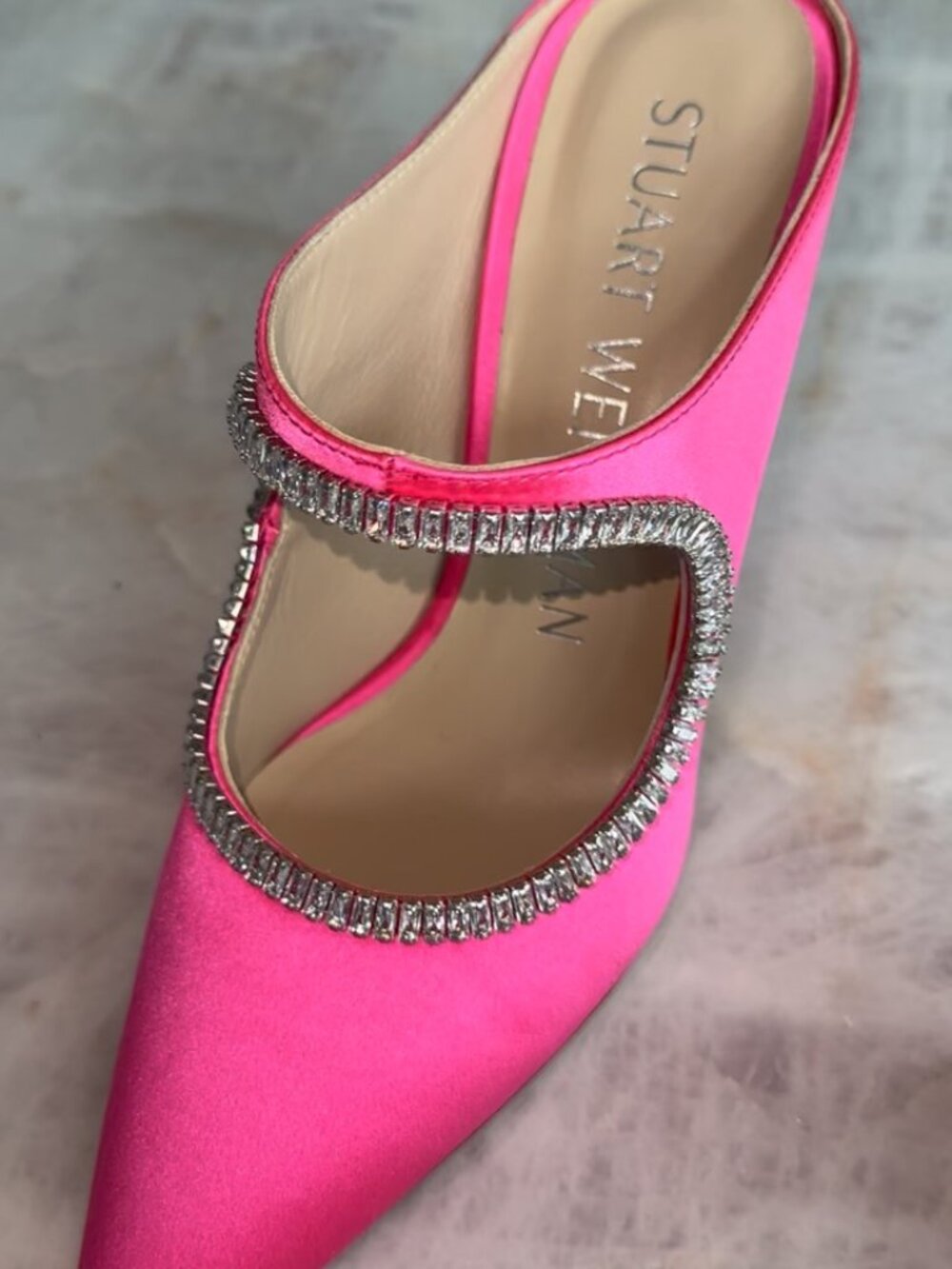 Stuart Weitzman Pink Satin Crystal Heels, Size 7 Luxury Designer Pumps Mules - Picture 12 of 12